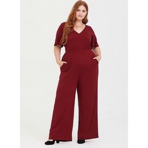 Torrid Burgundy Wide Leg Challis Jumpsuit - Size 1